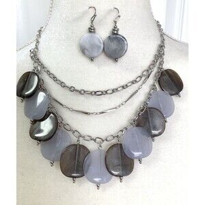 NWT A&I Trendy Flat Beads Chain Layered Necklace and Earrings Set